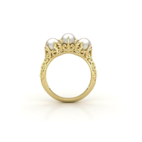טבעת זהב עם פנינים ויהלומים בסגנון וינטאג