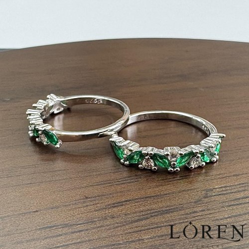 טבעת עלים משולב ירוק וקריסטל  | Silver925