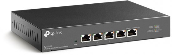 מתג 5 יציאות TP-Link 10G Multi Gigabit TL-SX105 V1 – מבט קדמי-עליון על המתג עם חמש יציאות רשת