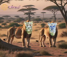 לביאה עוצמתית מכסף עם עיני רובי