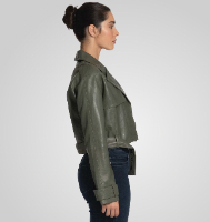 AMAPELLE - ROMIE CROPPED TRENCH BIKER מעיל עור ירוק