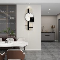 שעון קיר גדול בעיצוב ייחודי מיוחד מנגנון שקט, שעון פרזול מוזהב בשילוב צבעים שחור ולבן עם מדפים קטנים