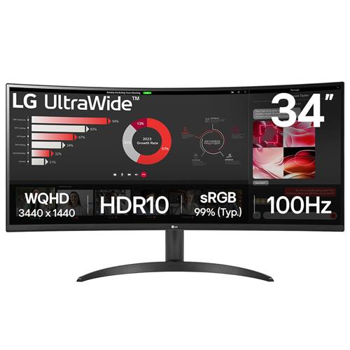 מסך מחשב קעור LG 34" UltraWide VA QHD 100Hz 5ms 1800R
