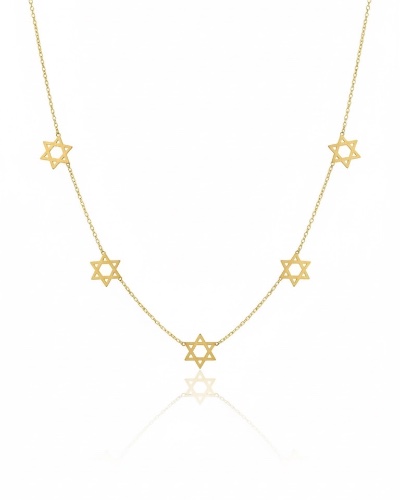 שרשרת מגני דוד שרשרת חמישה תליוני מגן דוד מצופה זהב