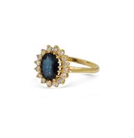 טבעת דגם דיאנה כחולה זהב 14 קראט עם זרקונים