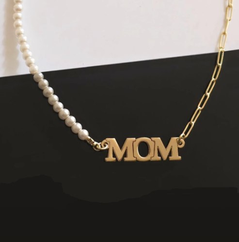 שרשרת MOM עם פנינים אמיתיות