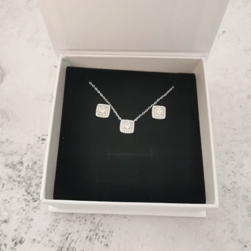 סט שרשרת עגילים יוקרתי דגם  מרובע כסף 925