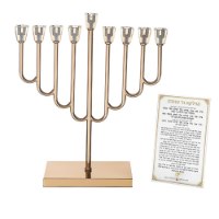 חנוכיה "אור הזהב" מתכת מהודרת ציפוי רוז גולד עם קנים מקריסטל 36 ס"מ
