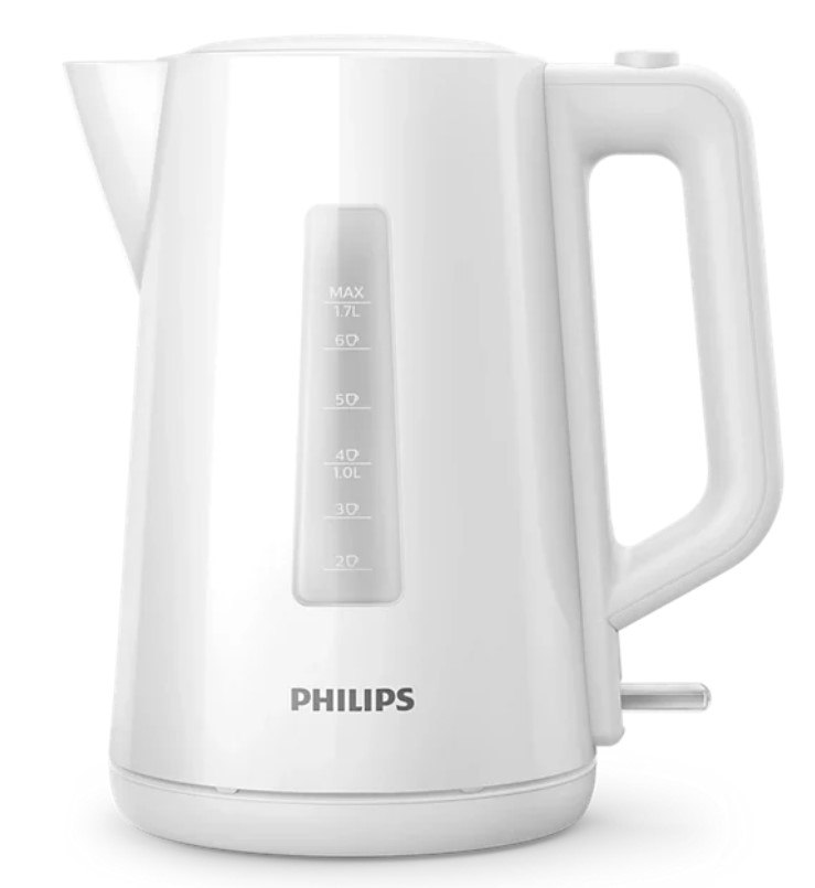 קומקום חשמלי נשלף 1.7 ליטר Philips HD9318/00 – לבן אלחוטי עם מדיד מים שקוף ולוגו Philips בתחתית