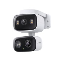 מצלמת אבטחה Tp-Link Tapo C246D – יחידה בודדת לבנה ושחורה עם שתי עדשות צילום קדמיות