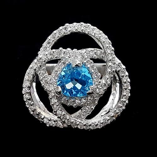 טבעת כסף משובצת טופז כחול וזרקונים RG1655 | תכשיטי כסף 925 | טבעת כסף