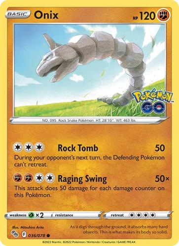 קלף בודד single פוקימון - onix - Pokemon Go - 036/078