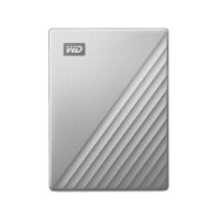 כונן חיצוני Western Digital 3.0 Ultra 4TB – אחד בצבע כסף עם דוגמת פסים אלכסוניים בחזית
