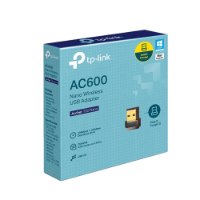 מתאם רשת אלחוטי זעיר Tp-Link Archer T2U Nano AC600 USB – קופסת האריזה התכלת של המתאם עם מפרט המוצר ותמונה שלו 2 4GHz