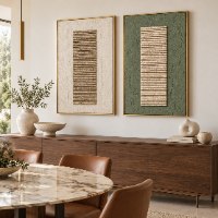 זוג תמונות קנבס אבסטרקט גאומטרי מינימאליסטי בגווני ירוק ובז' | תמונה למשרד או לבית
