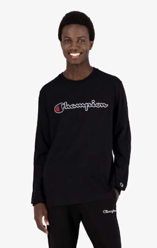 CHAMPION | צ'מפיון - פוטר צ'מפיון שחור לוגו רקום צווארון עגול | גברים