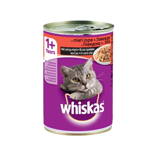ויסקס מזון מלא רטוב לחתול בטעם בקר 400 גרם -WHISKAS BEEF CANNED 400G