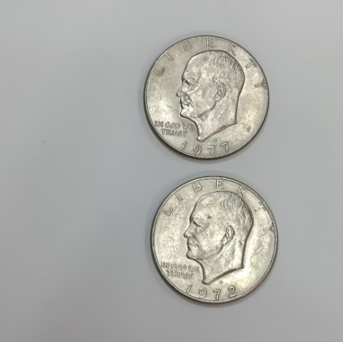 זוג מטבעות ONE 1 DOLLAR דולר-ארה"ב, שנת 1972, 1977