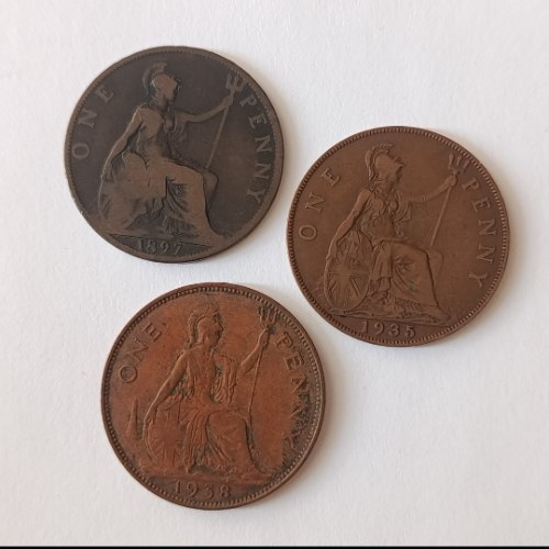 3 מטבעות ONE PENNY-בריטניה, שנים: 1938, 1935, 1897