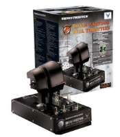 בקר טיסה Thrustmaster HOTAS Warthog™ Dual Throttle PC – בקר הטיסה הכפול בצבע שחור מוצג עם קופסת המוצר על רקע לבן