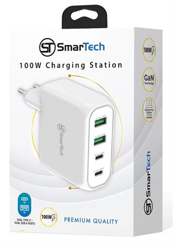 תחנת טעינה מרובעת לסלולרי ולפטופ - 100W GaN - דגם STTC100W חברת SmarTech