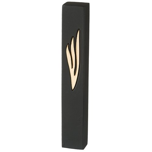 Gold flame mezuzah "S" in a black shade