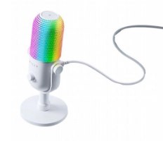 מיקרופון סטרימינג צבע לבן Razer Seiren V3 Chroma RGB – המיקרופון הלבן עם תאורת RGB בצבעי הקשת מחובר לכבל אפור