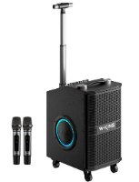 בידורית ושני מיקרופונים W-King K21SE 120W – USB יחידת רמקול שחורה על גלגלים ושני מיקרופונים