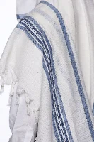 טלית צמר תשבץ פסים ג'ינס דגם למנצח תכלת מרדכי