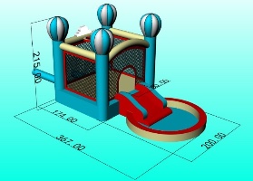 תרשים מידות מתקן מתנפח טירת הכדורים מבית Mirajump MJ68 – מידות אורך רוחב וגובה.