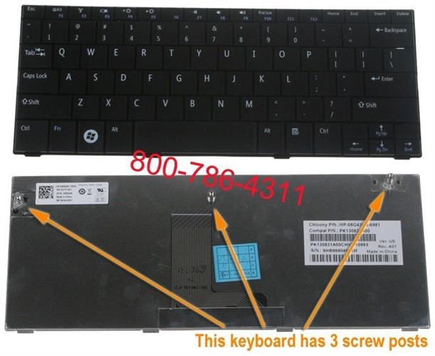החלפת מקלדת לא עובדת למחשב נייד דל DELL Inspiron Netbook Mini 10V / 1010 / 1011 keyboard PK130831A00 , MP-08G43US-6981 , W664N