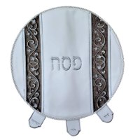 כיסוי מצה לפסח עגול דמוי עור וקטיפה פסים מעוטרים