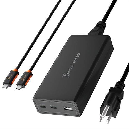 מטען j5create 185W GaN PD3.1 עם 2 יציאות USB-C ויציאת USB-A