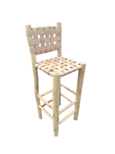 כסא בר עץ ועור טבעי עם משענת