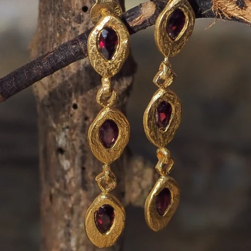 3 Teardrops Rhodolite Drop Earrings