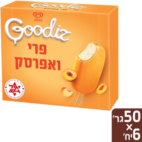 שלגוני גודיז לייט אפ מופחת קלוריות עם יוגורט בציפוי בטעם אפרסק