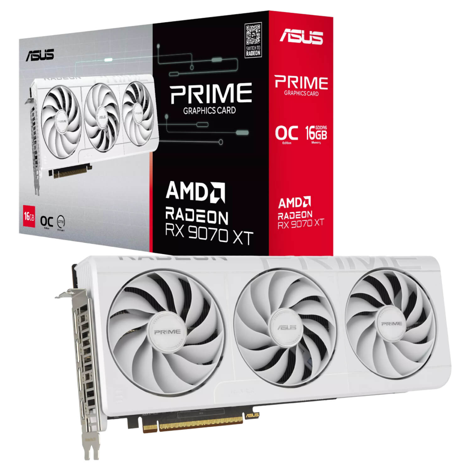 כרטיס מסך Asus Prime RX 9070 XT OC Edition 16GB GDDR6 לבן