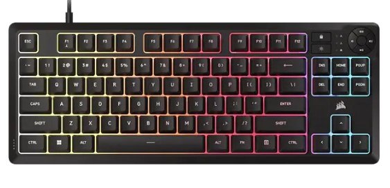 מקלדת גיימינג חוטית Corsair K55 CORE TKL RGB עם מקשים שקטים ותאורת RGB