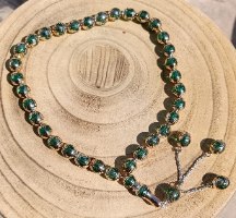 מחרוזת חדשה שרשרת תפילה מסבחה מלכותית בגוון מוזהב יוקרתי משולב ירוק אזמרגד מעוטר
