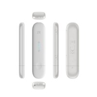 מודם סלולרי Zte MF79N USB 4G – פריט בודד לבן המוצג ממספר זוויות עם נורות חיווי כחולות ומכסה ה-USB