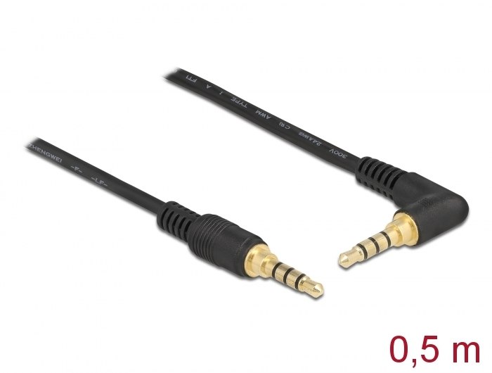 כבל אודיו זוויתי Delock angled Stereo Jack Cable 3.5 mm 4 pin 0.5 m black