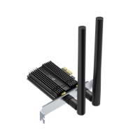 כרטיס רשת Tp-Link Archer TX50E AX3000 Wi-Fi 6 – פריט בודד שחור עם שתי אנטנות אנכיות על רקע לבן