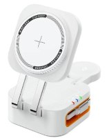 מטען אלחוטי מגנטי מתקפל 3 ב־1 Miracase MQIW610 – מטען לבן פתוח למחצה מראה משטח טעינה מגנטי ושקעים בצד USB