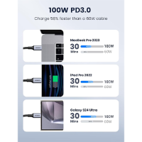 כבל טעינה  UGREEN USB C Tto USB C Cable, 100W USB C Charger Cable 3M