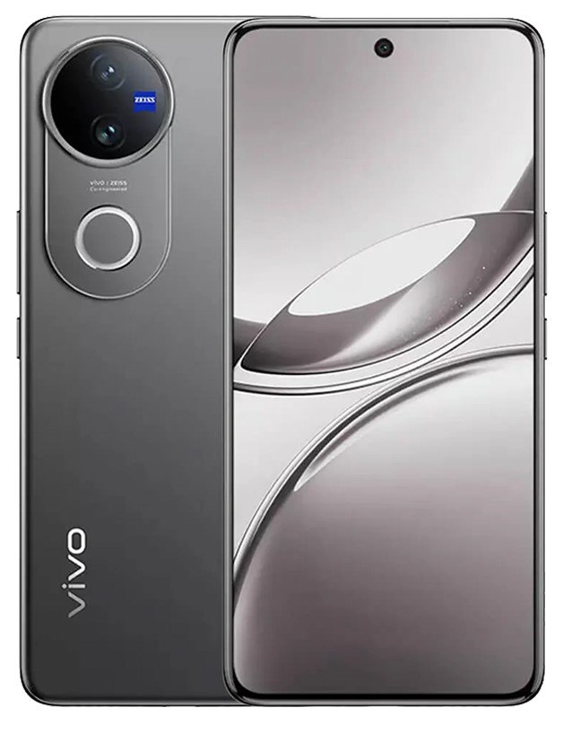 סמארטפון VIVO V50 5G 12GB+256GB שחור – סמארטפון אפור כהה בזווית גבו ומסכו הקדמי נראים