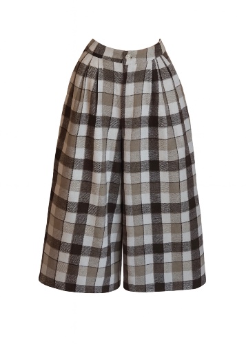Brown Plaid Tailored Midi Pants