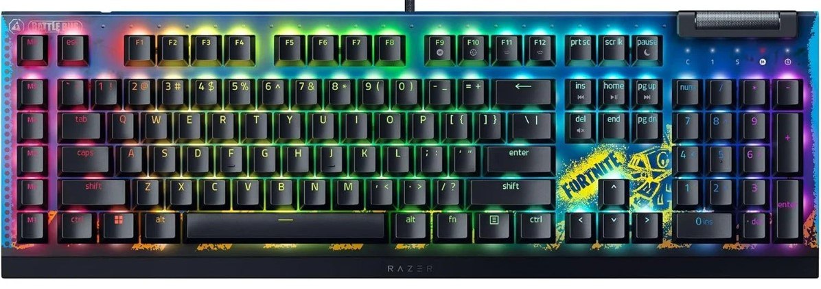 מקלדת מכנית Razer BlackWidow V4 X Fortnite Edition עם 6 מקשי מאקרו ועיצוב Fortnite