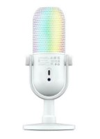 מיקרופון סטרימינג צבע לבן Razer Seiren V3 Chroma RGB – סינון רעשים מיקרופון לבן על מעמד עם תאורת RGB קשתית ומחברים אחוריים