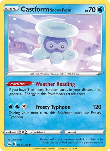 קלף בודד single פוקימון - castform snowy form - Chilling Reign - 034/198