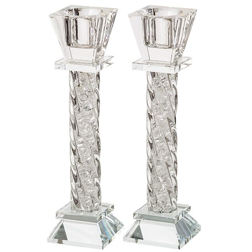 Elegant Crystal Candlesticks 15.5cm- With Decorative Stones